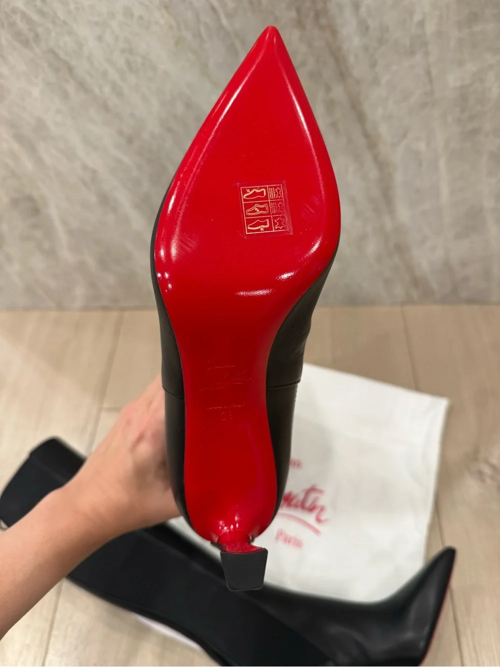 Christian Louboutin Black Over-the-Knee Pointed-Toe Stiletto Boots with Red Sole